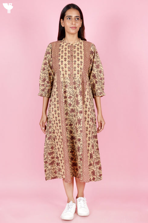 Cambric Cotton  Dress In Block Print